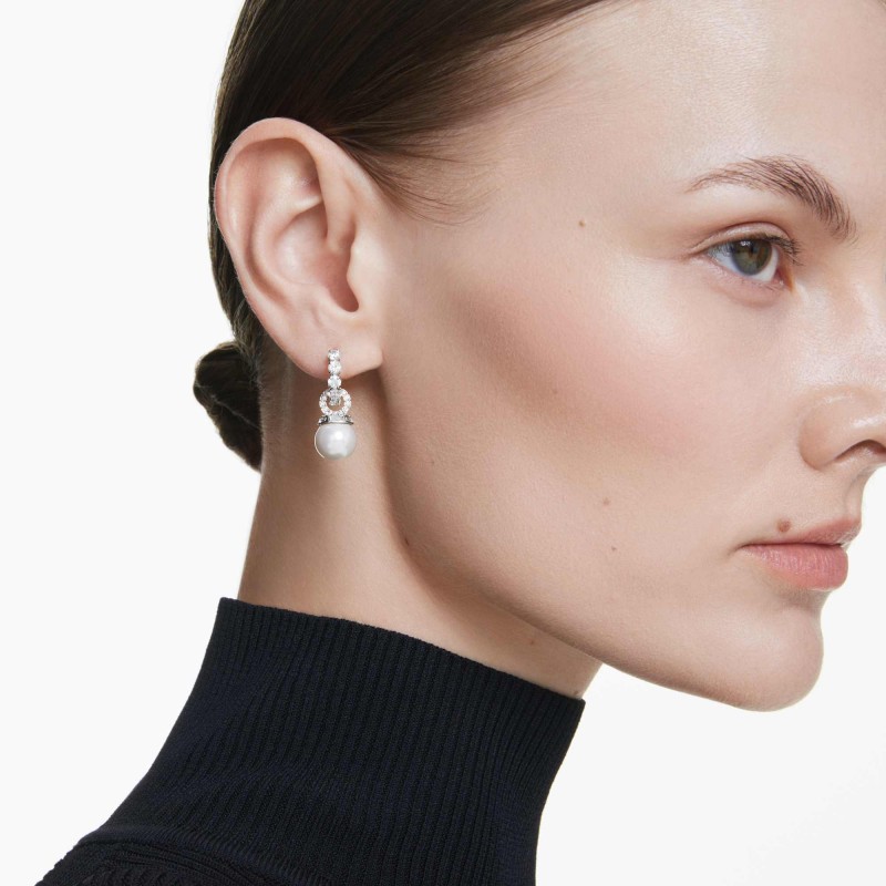 Boucles d'oreilles Femme Swarovski Matrix en métal argenté avec oxydes et perles de chrystal