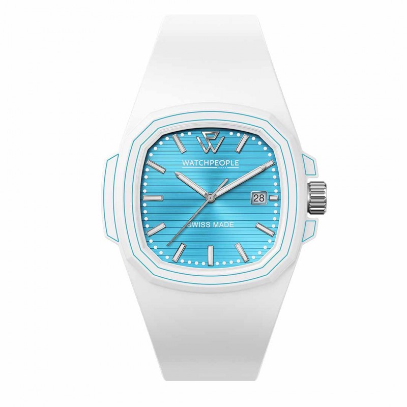 Montre Mixte WatchPeople silicone blanc et cadrant bleu