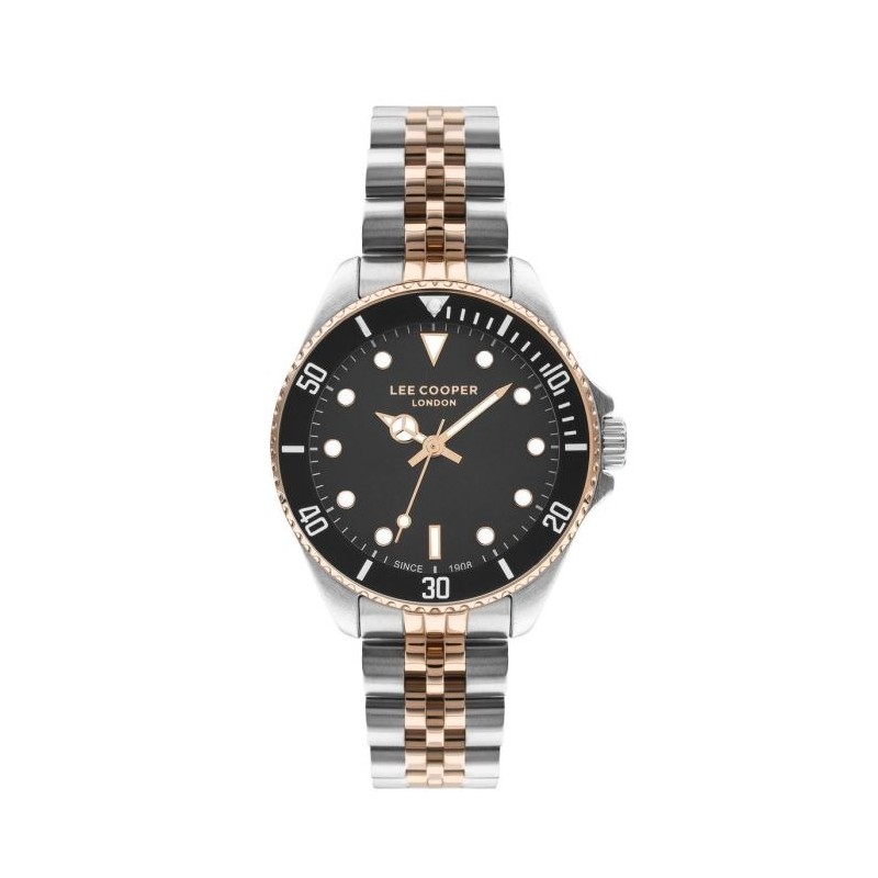 Montre Femme Lee Cooper en métal argenté et doré rose cadrant noir