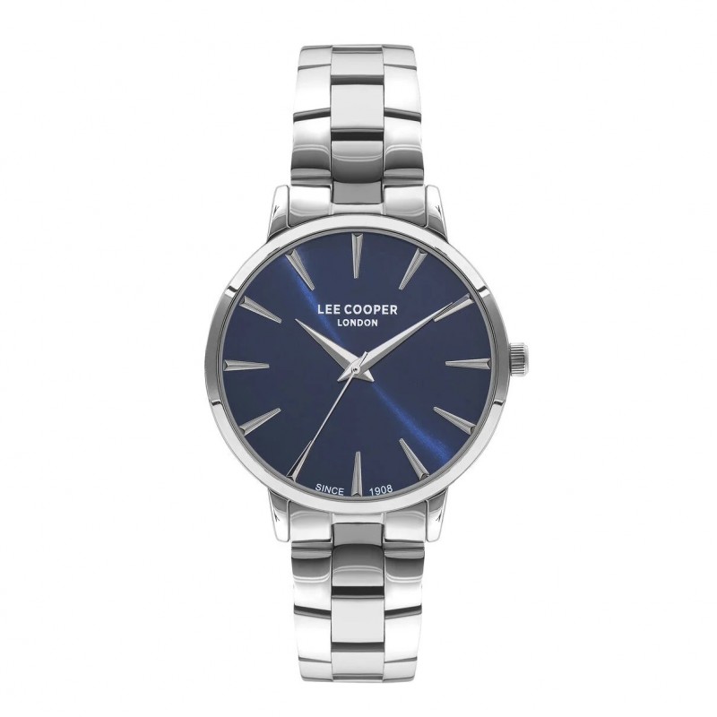 Montre Femme Lee Cooper en métal argenté et cadrant rond et bleu