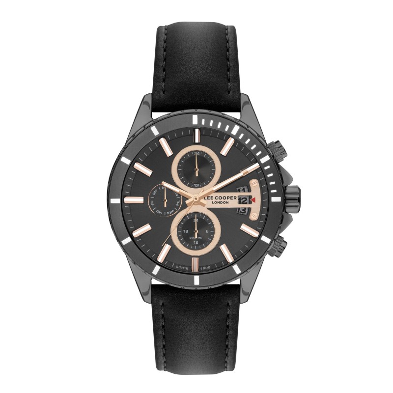 Montre Homme Lee Cooper en métal et cuir noirs