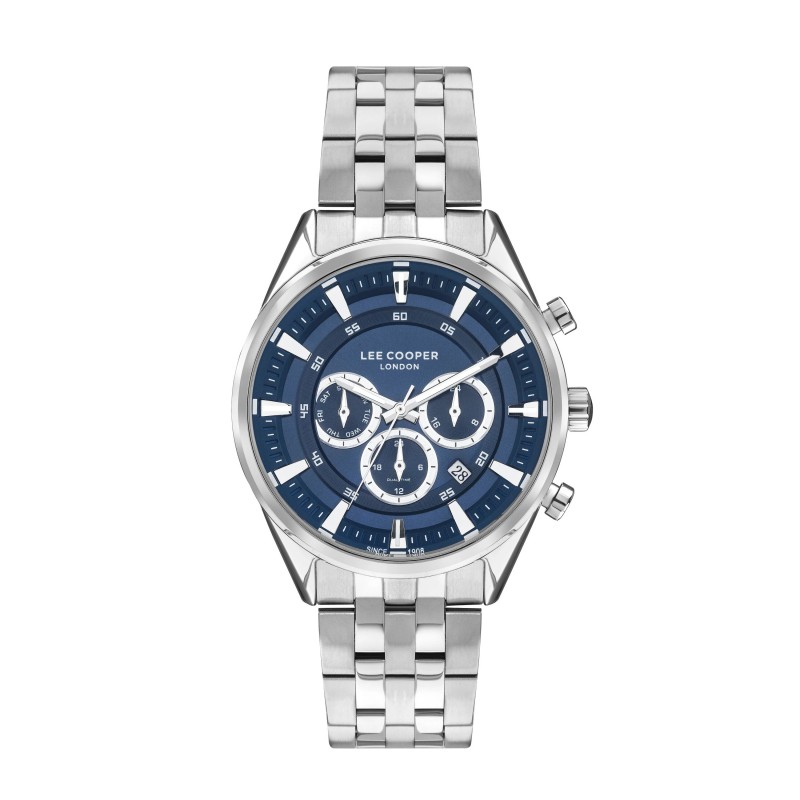 Montre Homme Lee Cooper en métal argenté et cadrant bleu