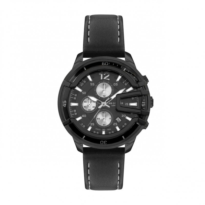Montre Homme Lee Cooper en métal cadrant et cuir noirs