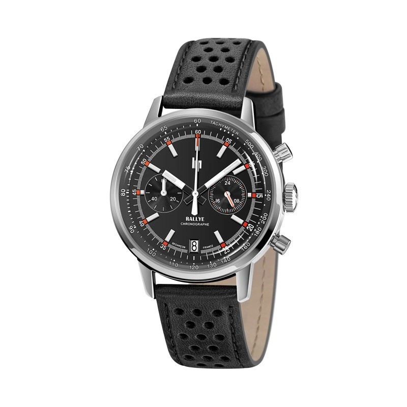 Montre Homme LIP Rallye Argentée et cuir noir