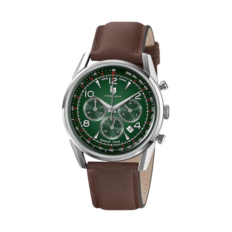 Montre Homme LIP Himalaya Argentée et cuir marron