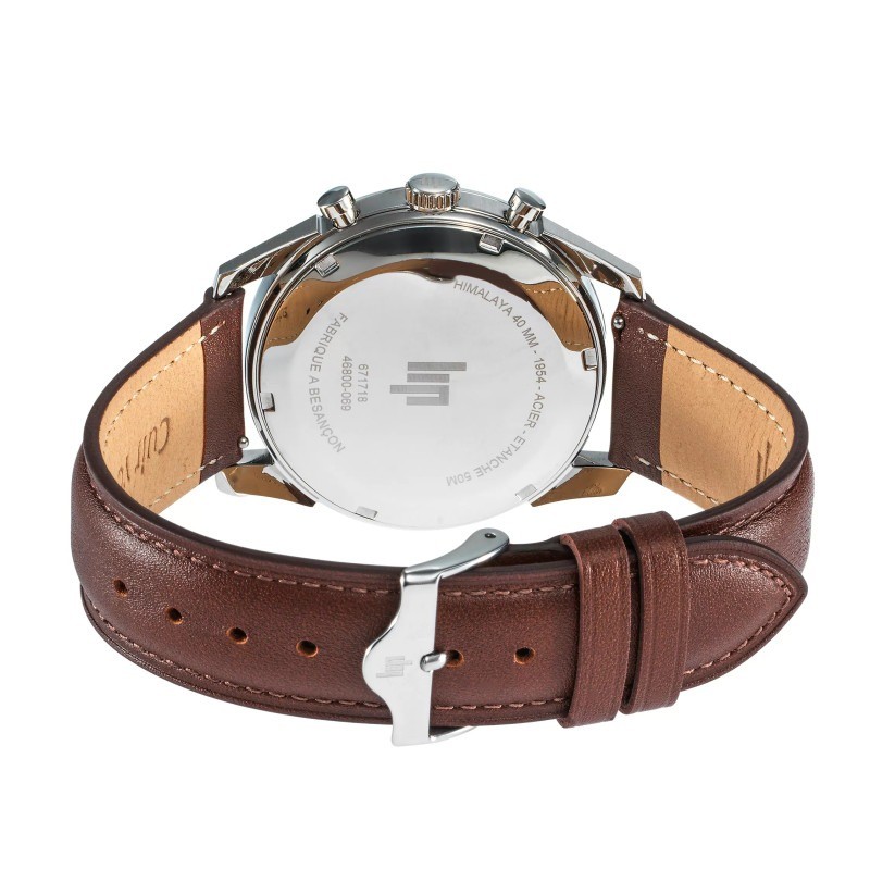 Montre Homme LIP Himalaya Argentée et cuir marron