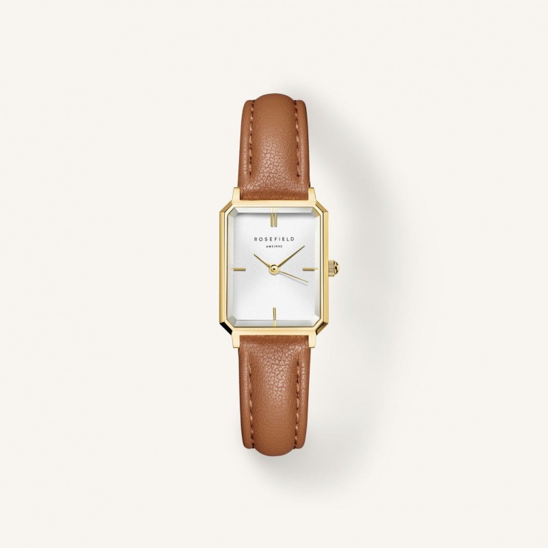 Montre Femme Rosefield Collection Octagon XS Blanc Bracelet en cuir boitier rectangle