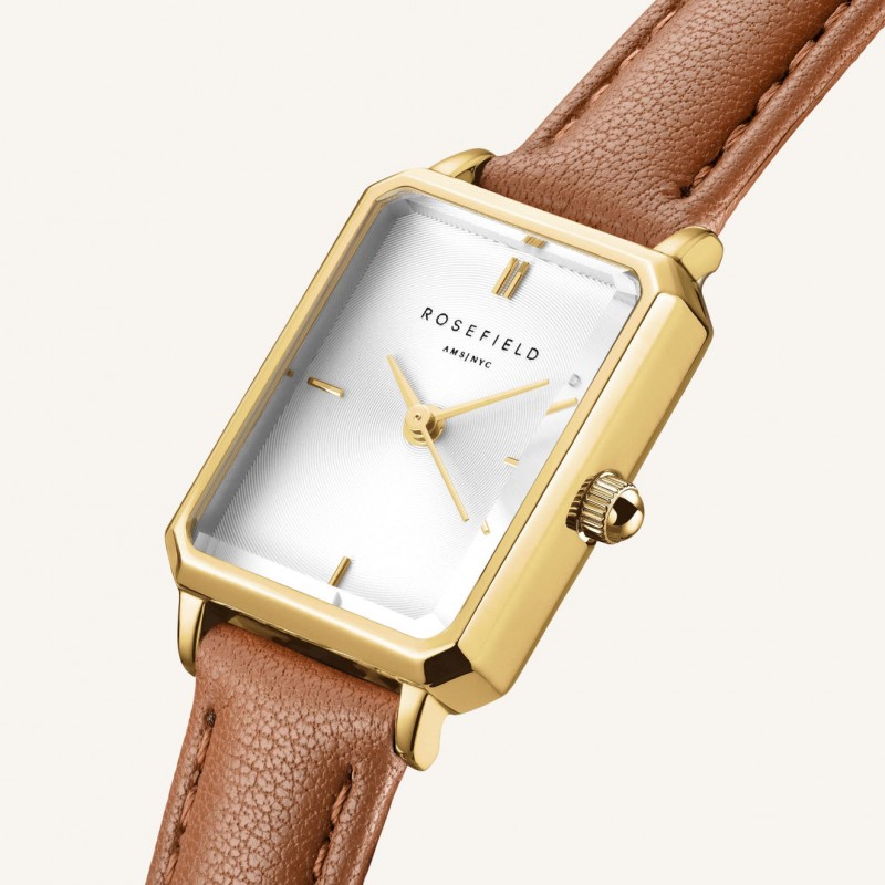 Montre Femme Rosefield Collection Octagon XS Blanc Bracelet en cuir boitier rectangle