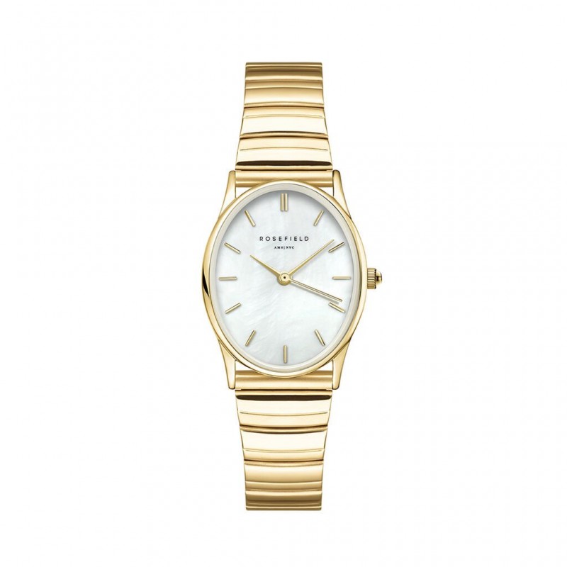 Montre Femme Rosefield Oval cadran nacre blanc et Bracelet en Acier Doré