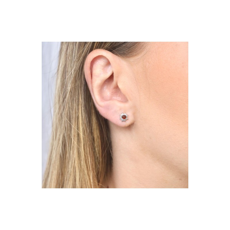 Boucles d'oreilles Clous Femme en Argent 925/000 argenté avec Ambre couleur cognac
