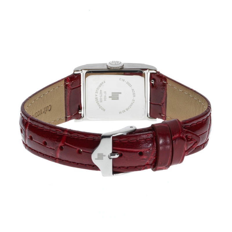 Montre Femme LIP Churchill acier argenté et bracelet en cuir rouge