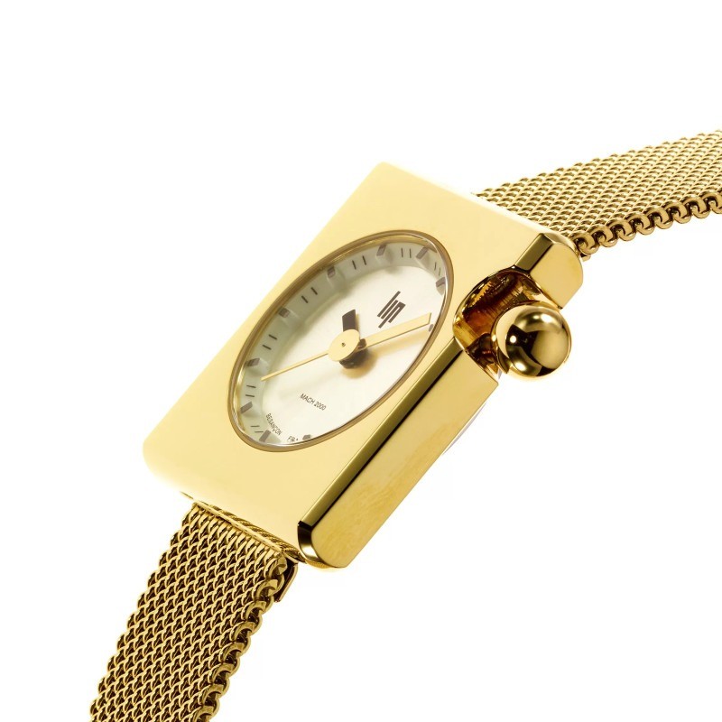 Montre Femme LIP Mini Square en acier dorée et bracelet maille milanaise doré