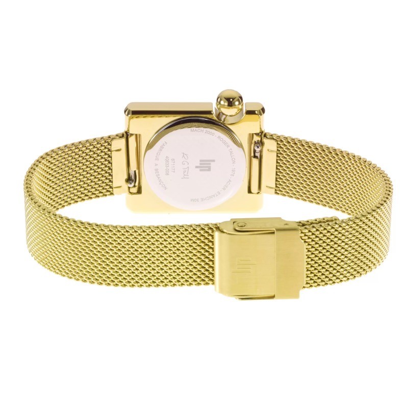 Montre Femme LIP Mini Square en acier dorée et bracelet maille milanaise doré