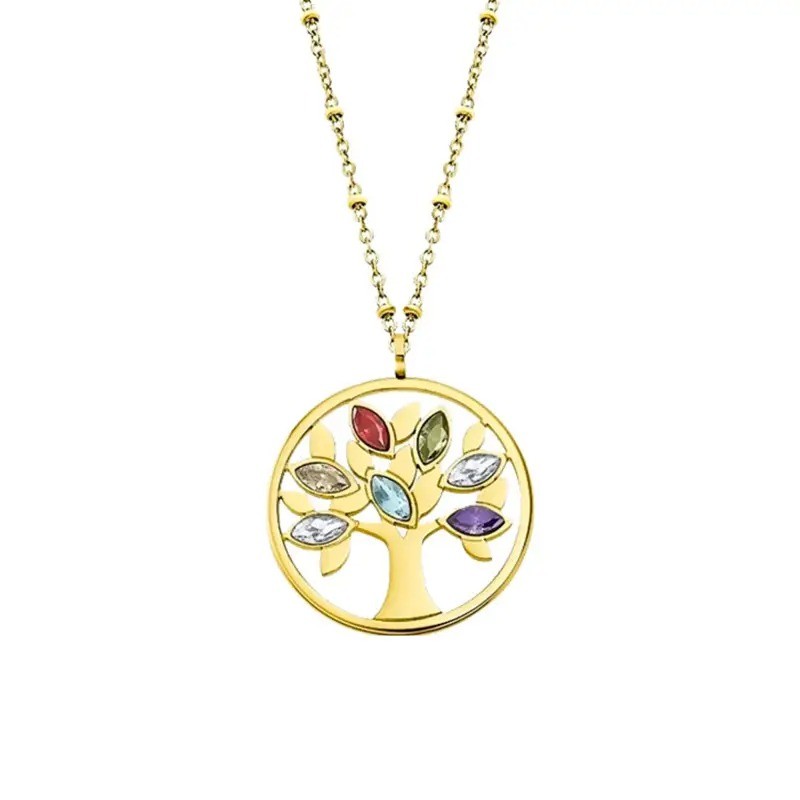 Collier Arbre de vie Lotus Style Femme en acier doré