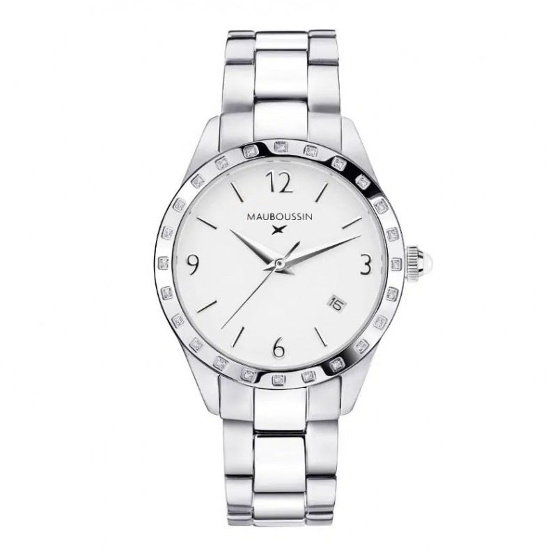 Montre Femme Mauboussin Il est grand temps en acier argenté et cadrant blanc