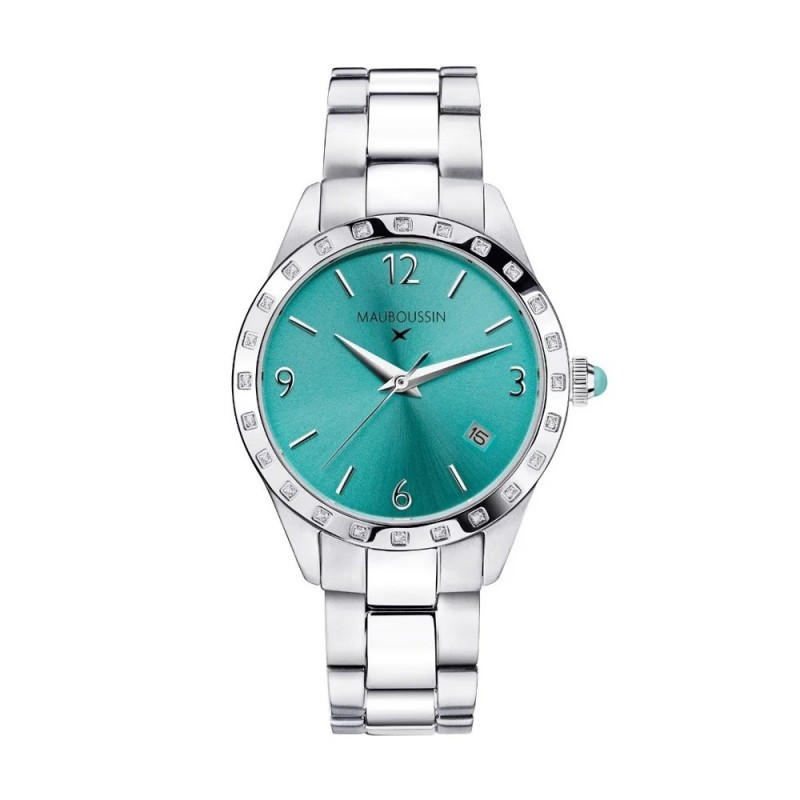 Montre Femme Mauboussin Il est grand temps en acier argenté et cadrant turquoise