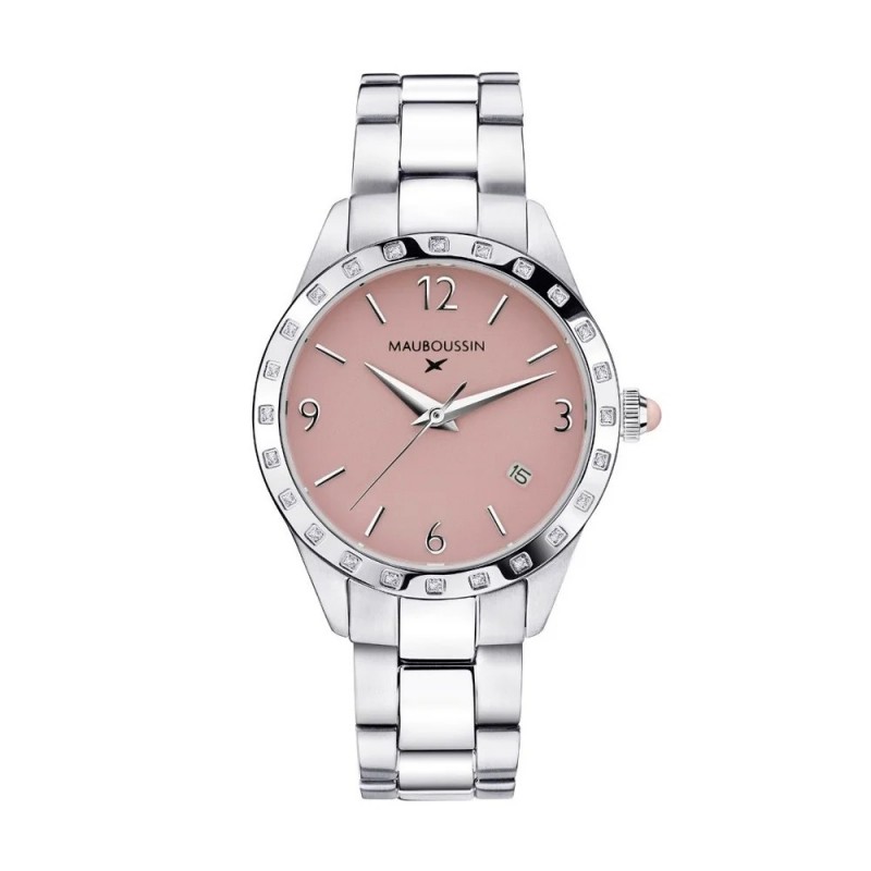 Montre Femme Mauboussin Il est grand temps en acier argenté et cadrant rose