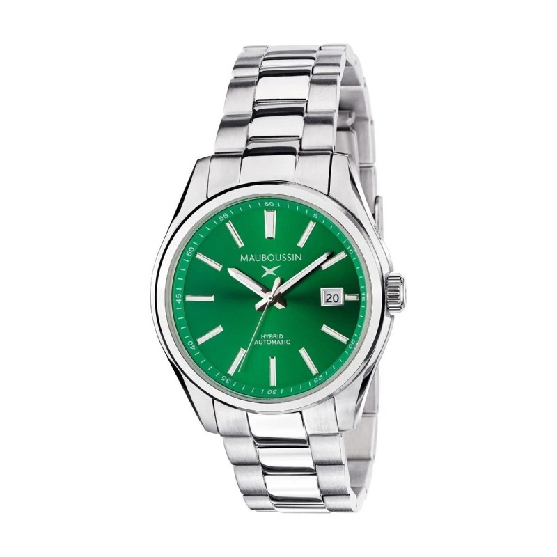 Montre Homme Mauboussin Silicon Valley en acier argenté et cadrant vert