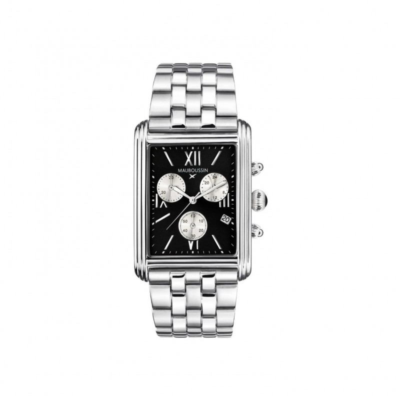 Montre Homme Mauboussin Avenue Victor Hugo en acier argenté et cadrant noir