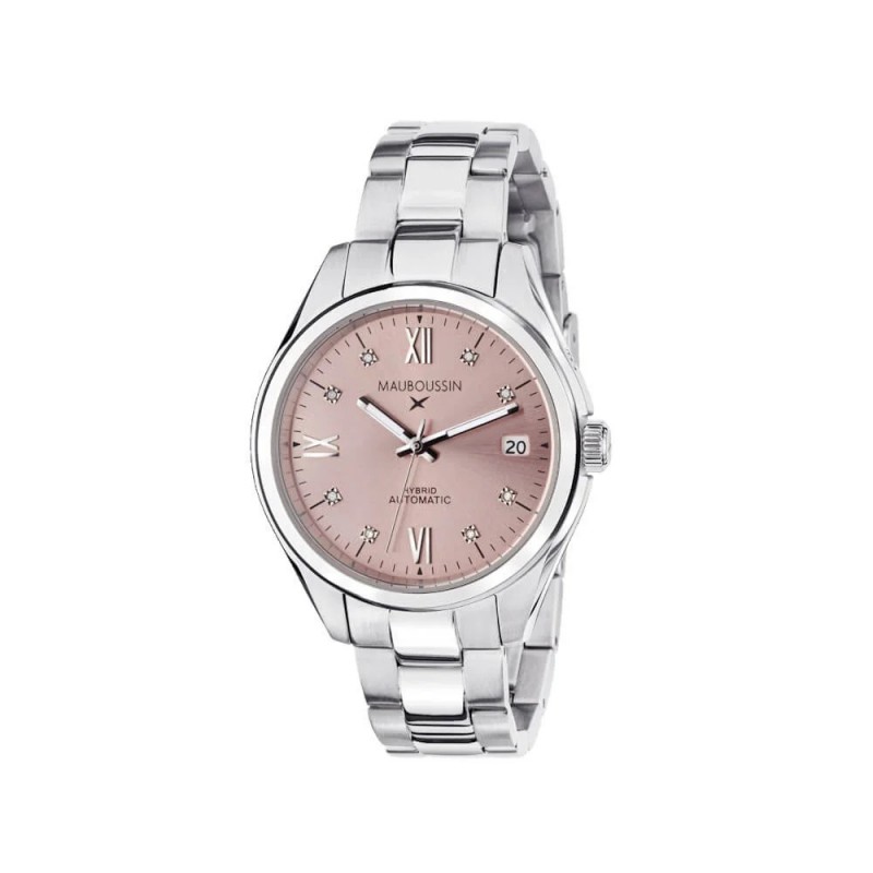 Montre Femme Mauboussin Silicon Valley en acier argenté et cadrant rose