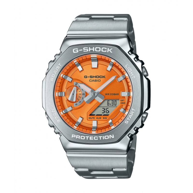 Montre Homme G-Shock en acier argenté et cadrant orange