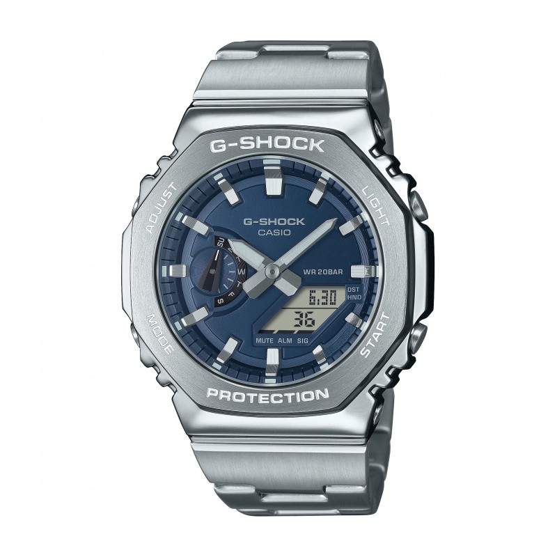 Montre Homme G-Shock en acier gris et cadrant bleu