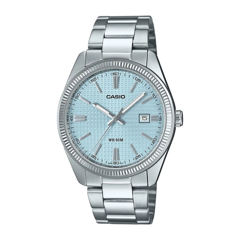 Montre Casio acier argenté cadrant bleu avec dateur