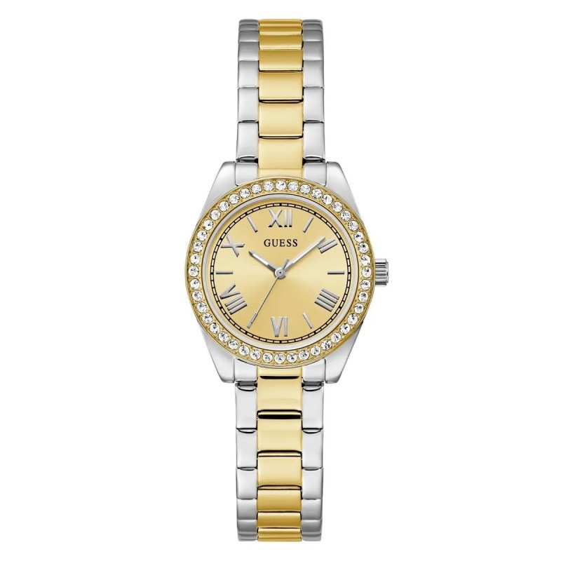 Montre femme Guess Mini Luna en acier doré et argenté avec zircons