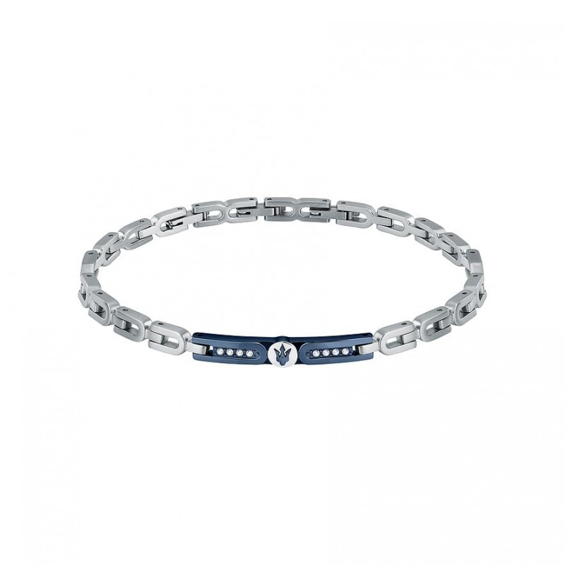 Bracelet Maserati Iconic Homme acier argenté et bleu