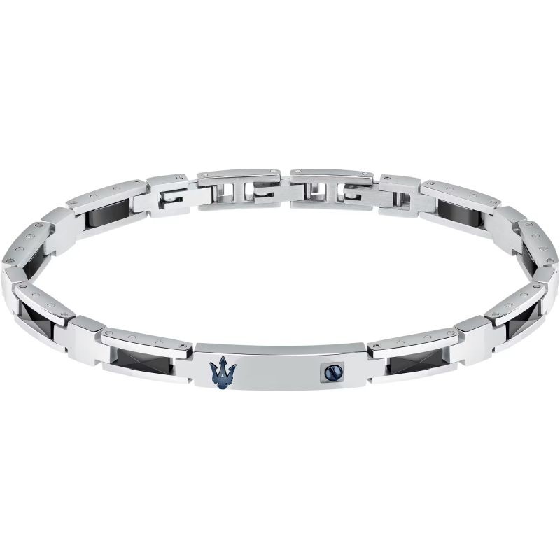 Bracelet Maserati Homme acier argenté et céramique noir
