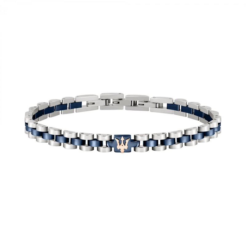 Bracelet Maserati Iconic Homme acier argenté et bleu