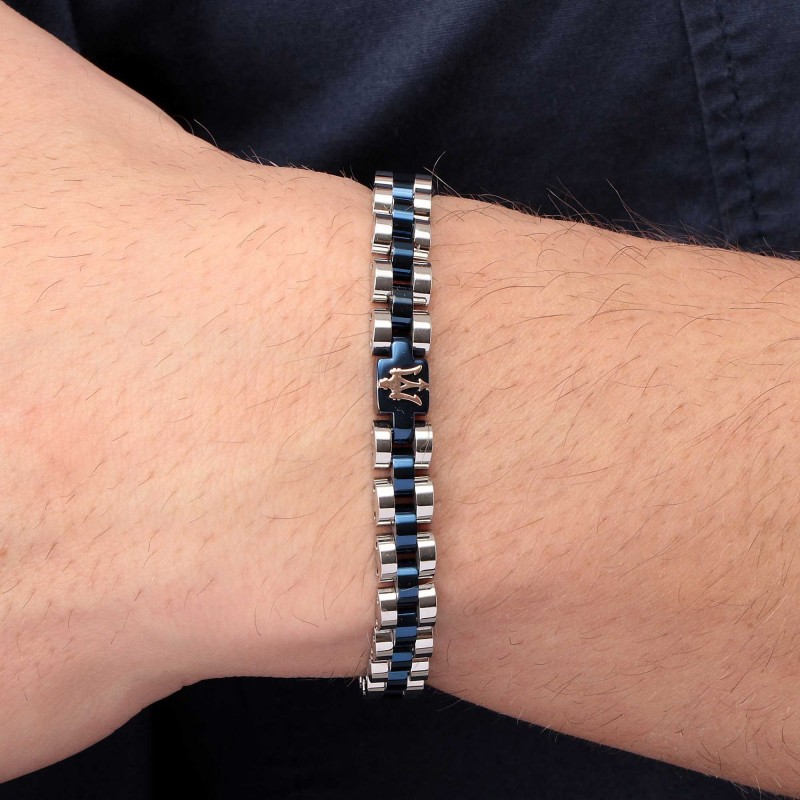 Bracelet Maserati Iconic Homme acier argenté et bleu