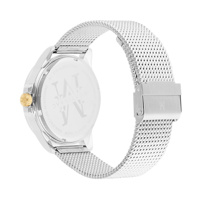 Montre Homme Montignac en acier argenté Bracelet maille milanaise