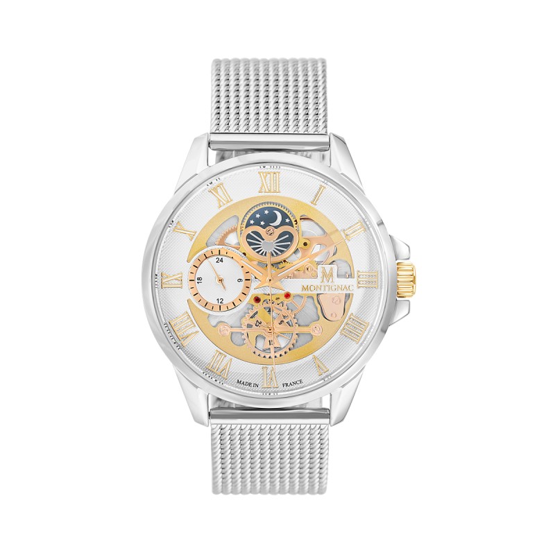 Montre Homme Montignac en acier argenté Bracelet maille milanaise