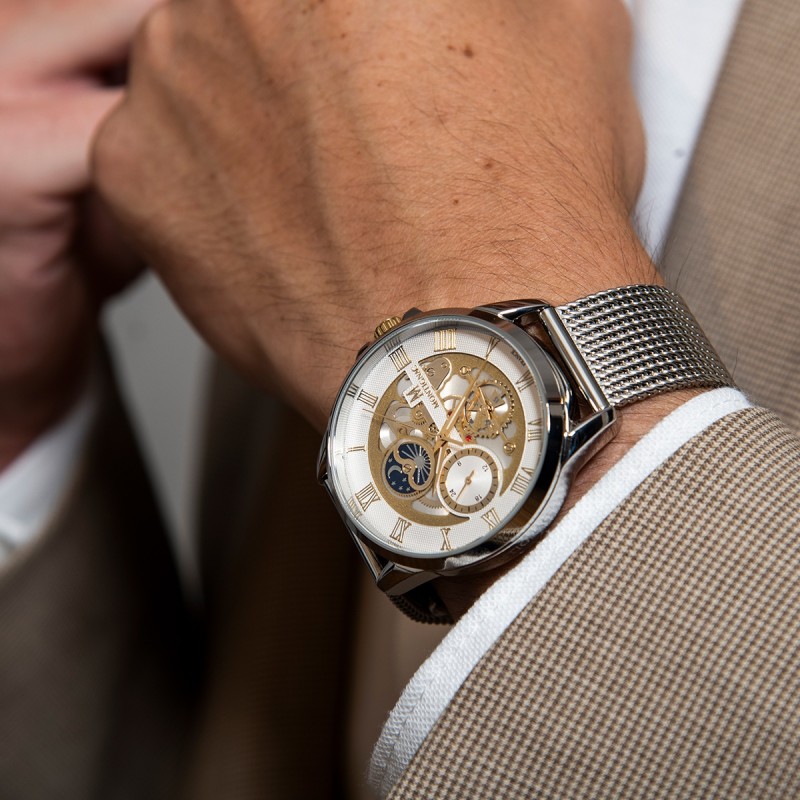 Montre Homme Montignac en acier argenté Bracelet maille milanaise