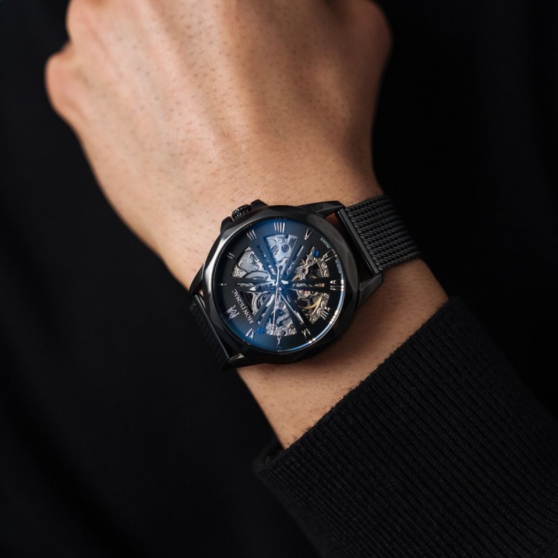 Montre Homme Montignac Automatique en acier Bracelet maille milanaise