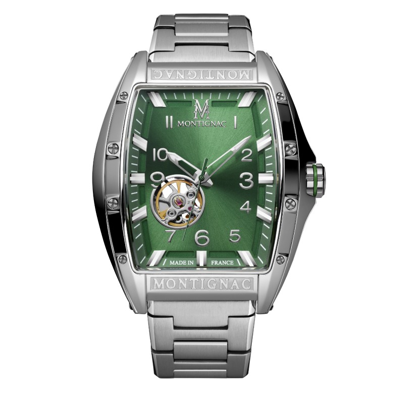 Montre Homme Montignac Automatique Boitier tonneau en acier argenté
