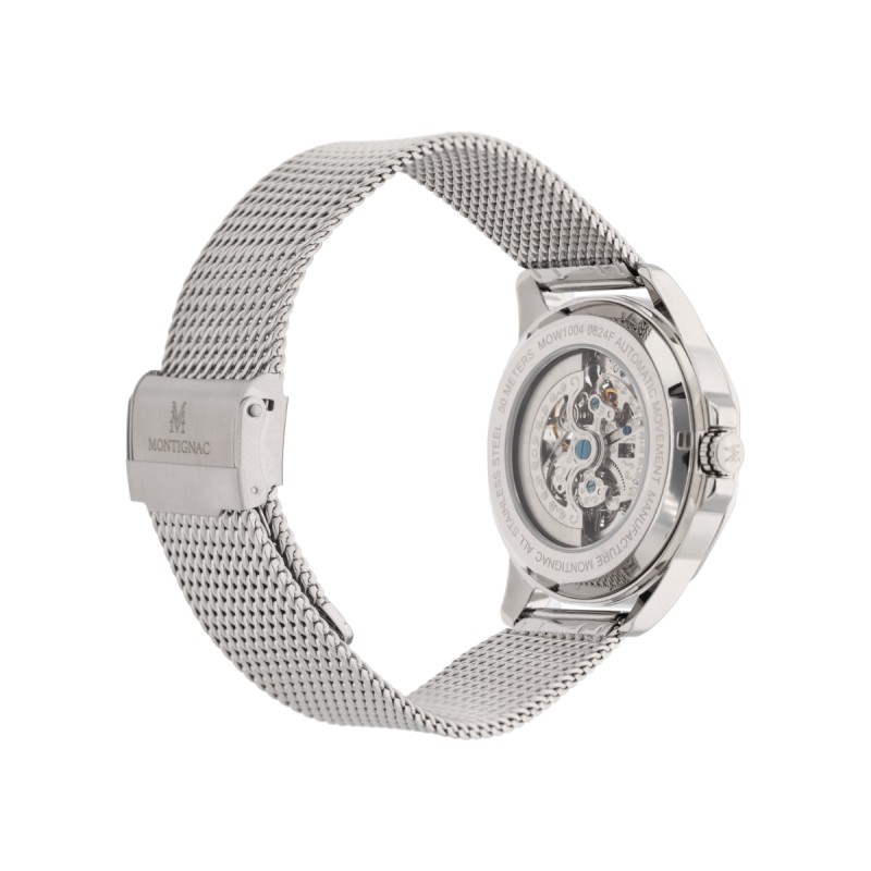 Montre Homme Montignac Automatique en acier argenté Bracelet maille milanaise