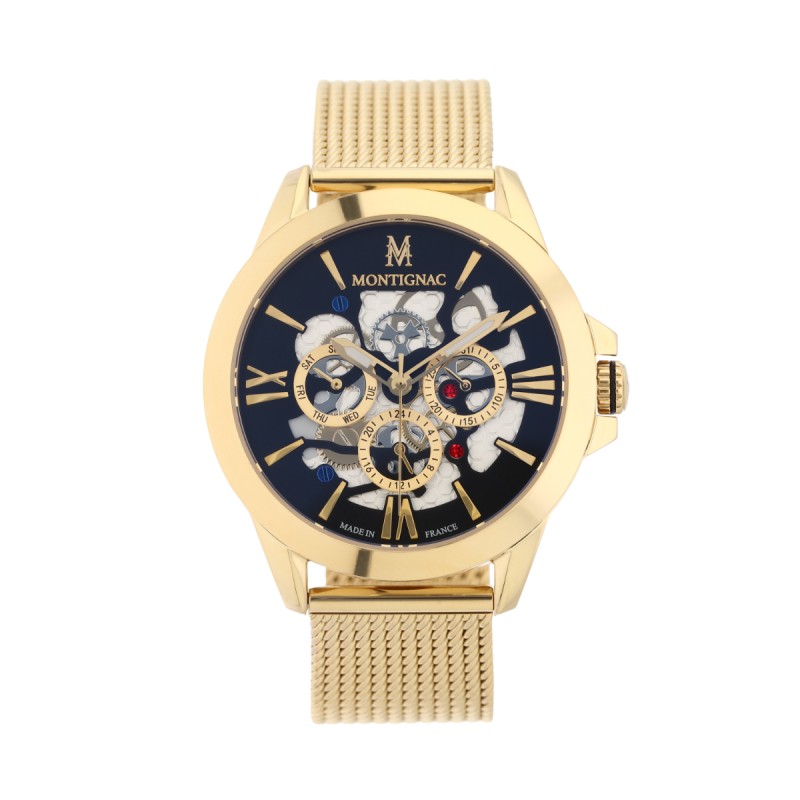 Montre Homme Montignac Automatique en acier doré Bracelet maille milanaise