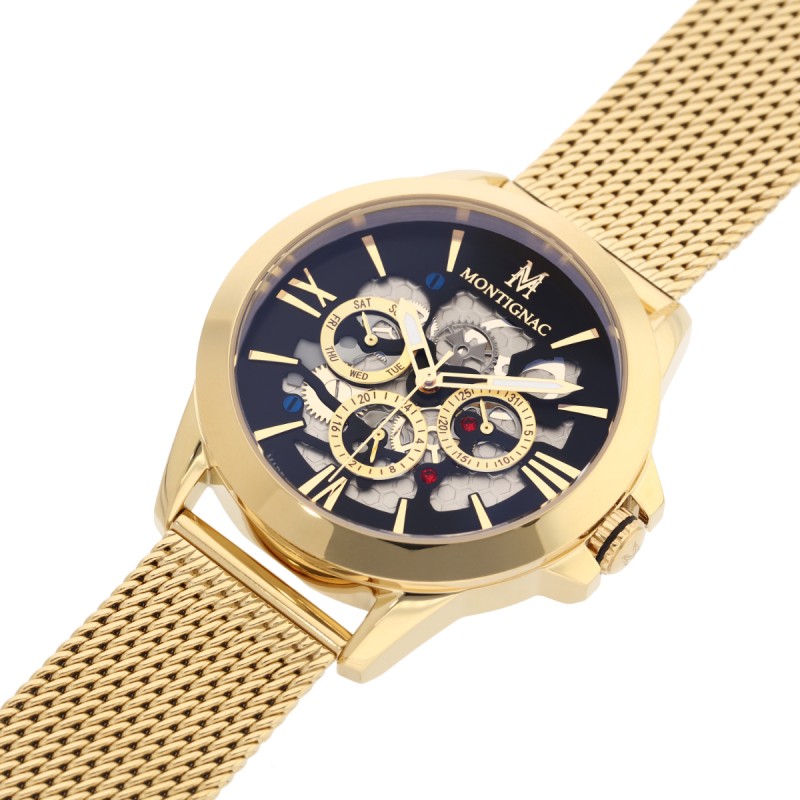 Montre Homme Montignac Automatique en acier doré Bracelet maille milanaise