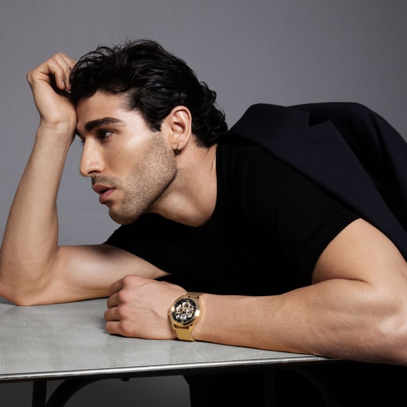 Montre Homme Montignac Automatique en acier doré Bracelet maille milanaise