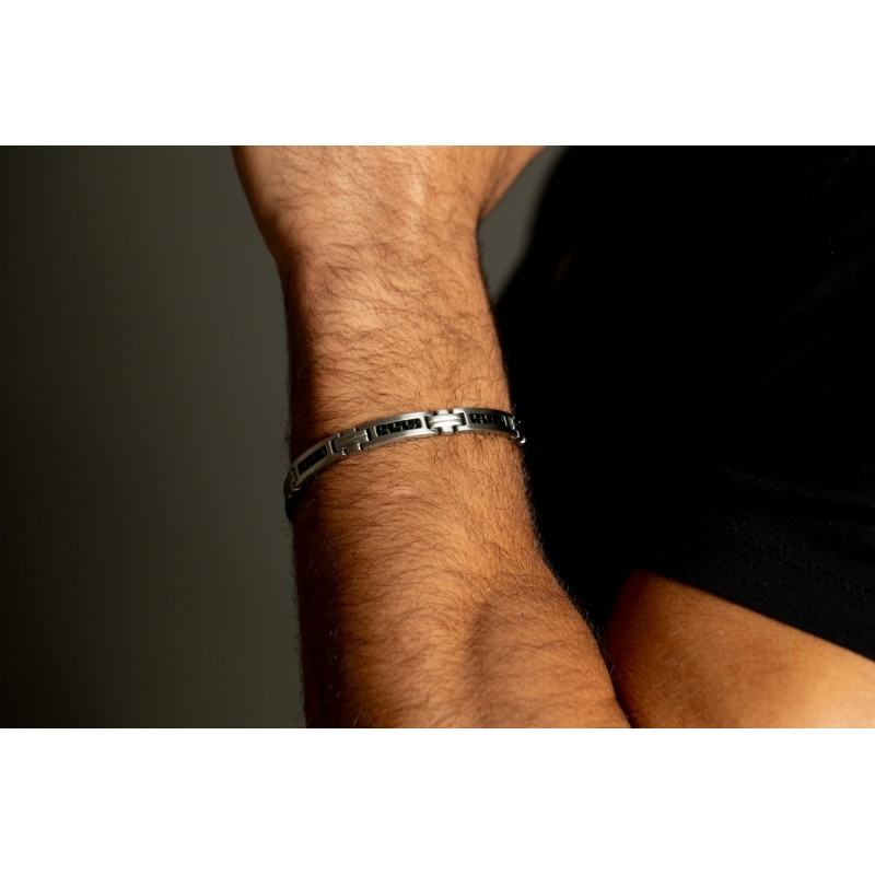 Bracelet Phebus homme acier argenté, carbone noir et vert