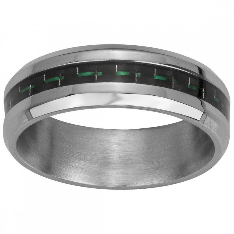 Bague Phebus Homme en Acier argenté avec carbone noir et vert