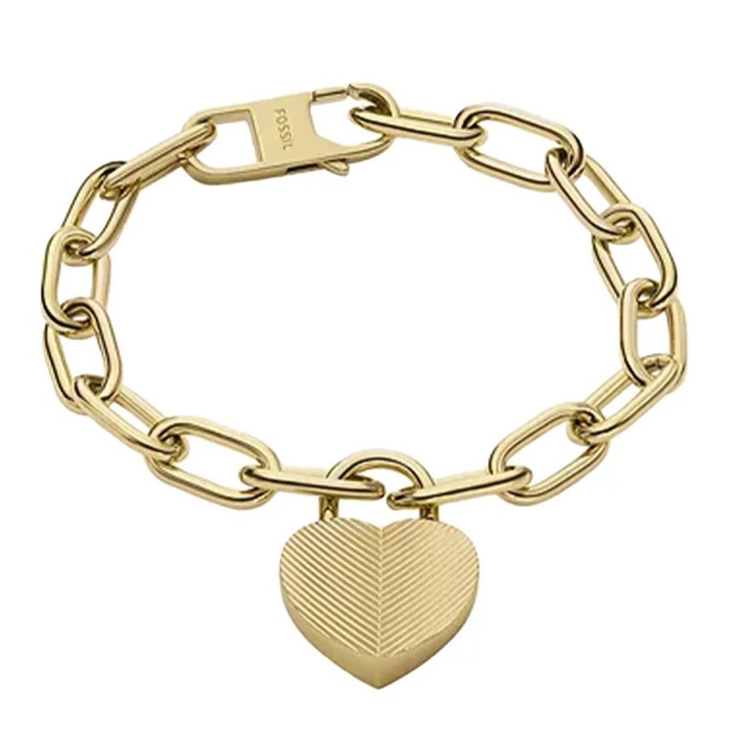 Bracelet Femme Fossil Harlow Linear Texture en acier doré motif cœurs