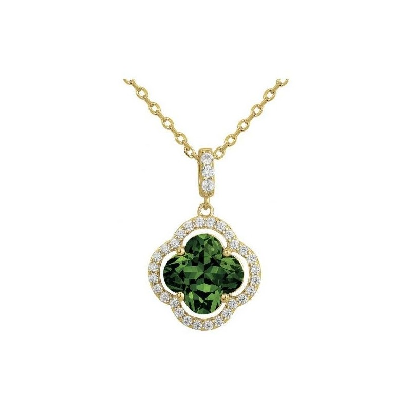 Collier Femme Griffe Rouge en plaqué or et oxydes de zirconium vert foncé
