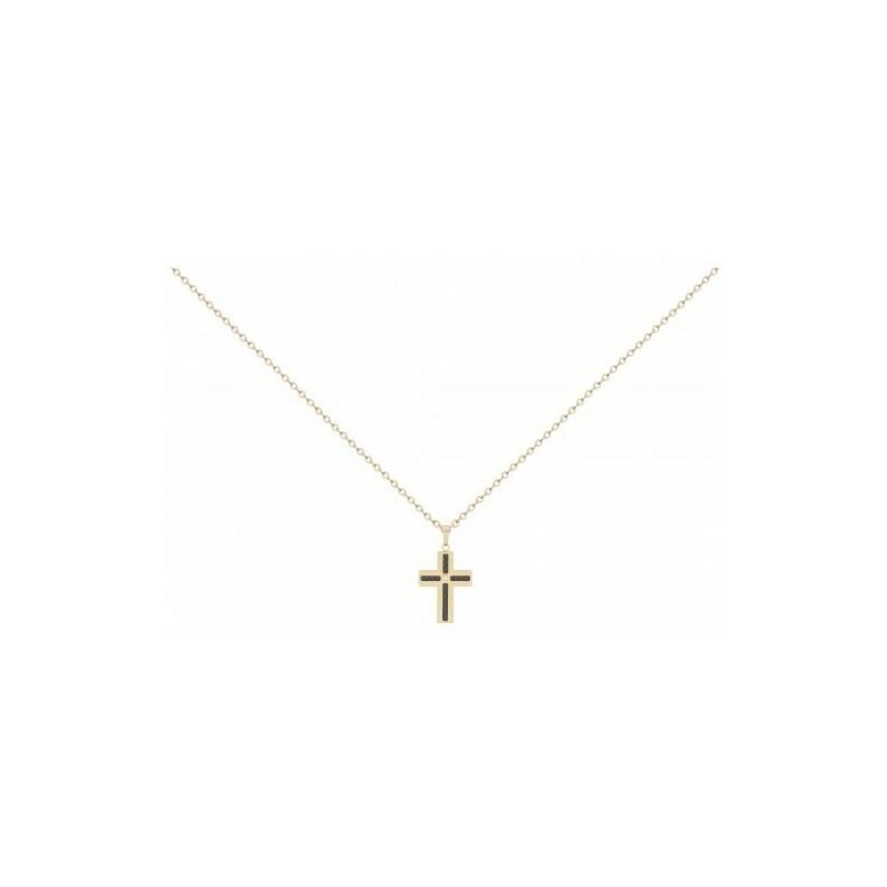 Collier Phebus croix en acier doré, carbone et diamant