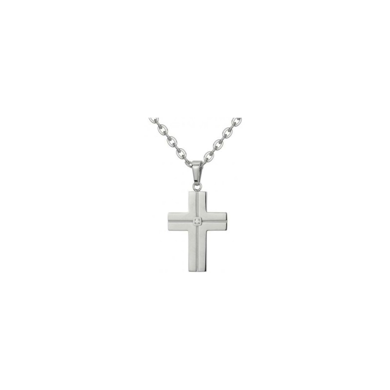 Collier Phebus motif croix en acier et diamant