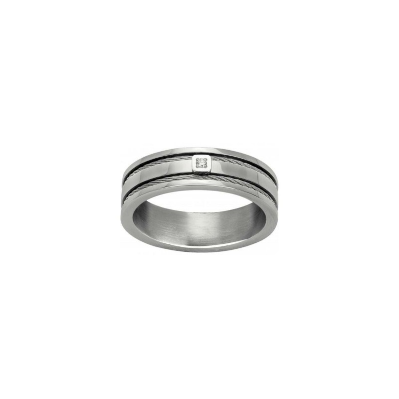 Bague Phebus en acier argenté, carbone et diamant