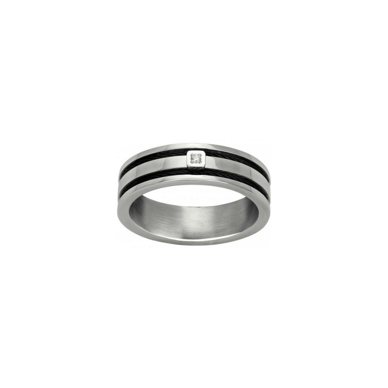 Bague Phebus en acier argenté, carbone et diamant