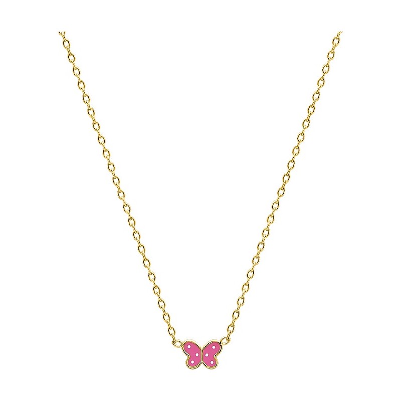 Collier Enfant Carador Plaqué Or - motif papillon laqué rose